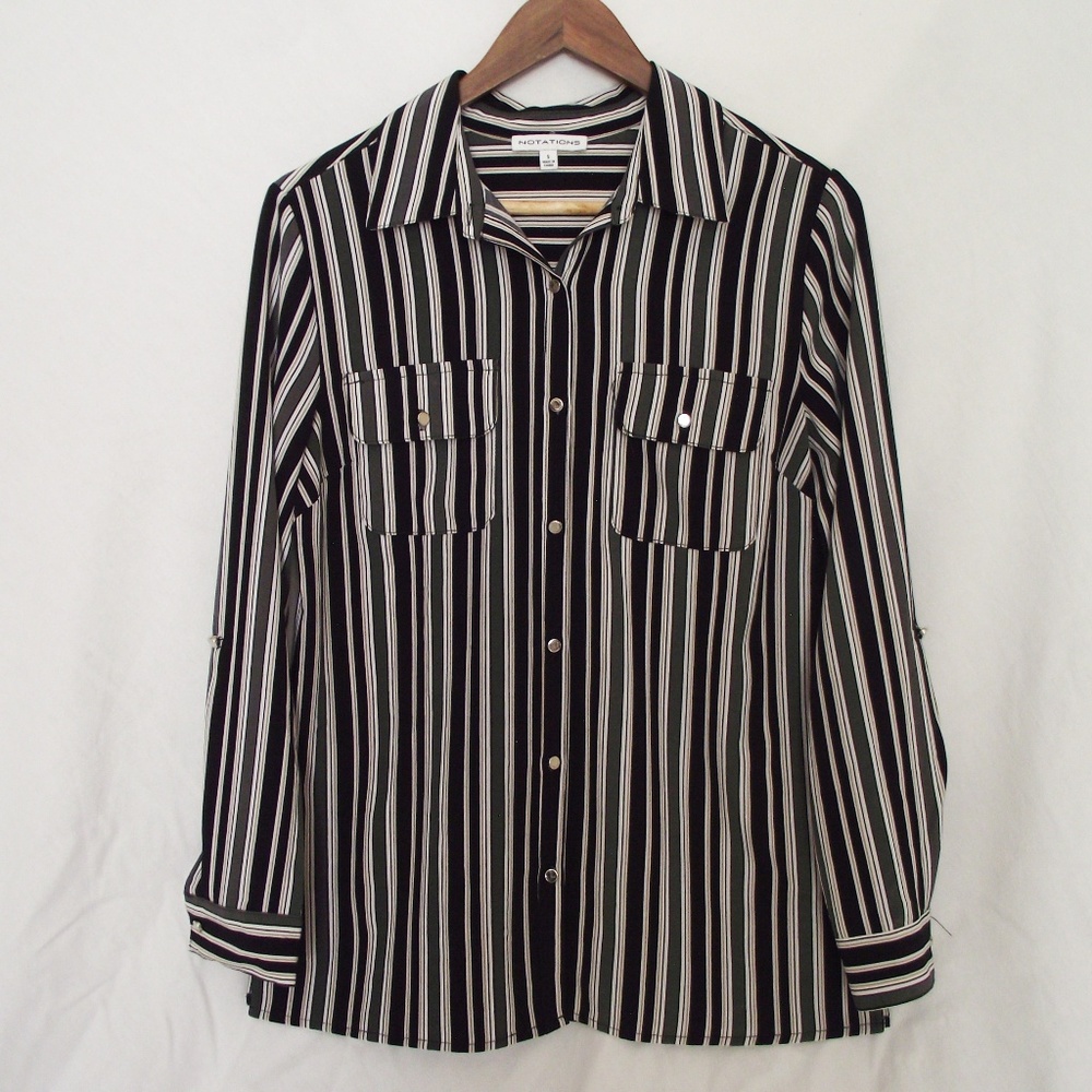 Black and Gray Striped Button Down